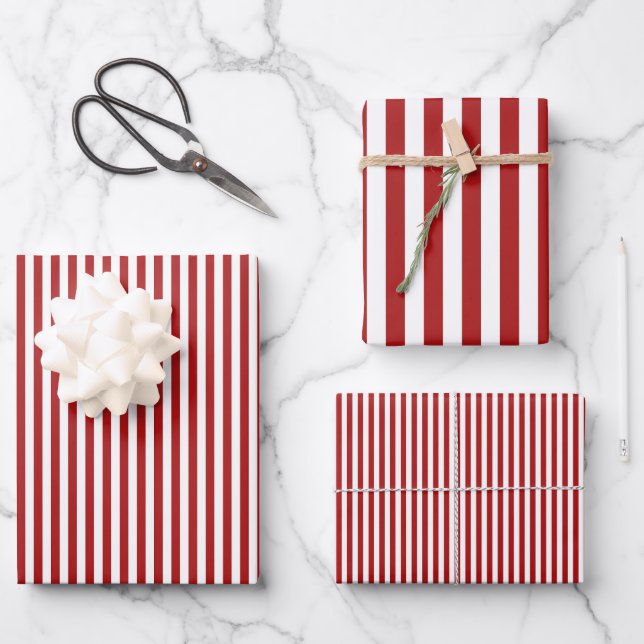 Rote und weiße Streifen Geschenkpapier Set (Vorderseite)