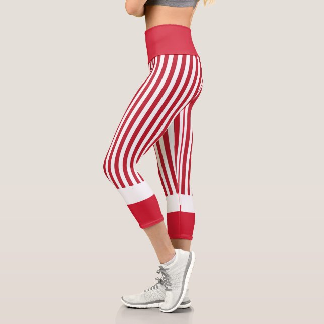 Rote und weiße Streifen Hochgebranntes Riesengebir Capri Leggings (Links)
