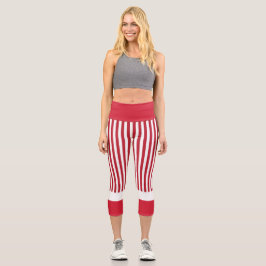 Rote und weiße Streifen Hochgebranntes Riesengebir Capri Leggings