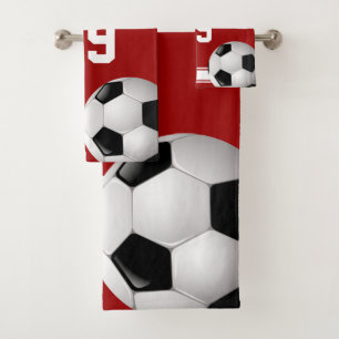 Rote und weiße Streifen Jersey Soccer Ball Badhandtuch Set