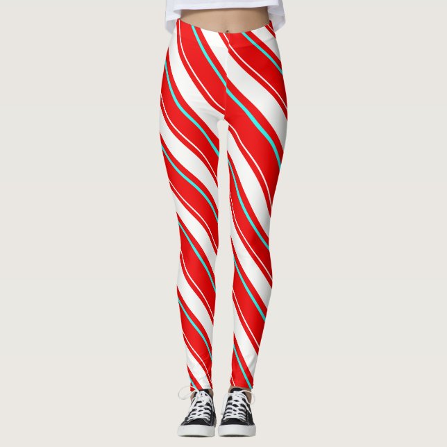 Rote und weiße Streifen Leggings (Vorderseite)