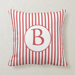 Rote und weiße Streifen mit Monogramm Kissen