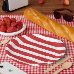 Rote und weiße Streifen Pappteller<br><div class="desc">Maßgeschneiderte Party-Teller mit einem schicken,  preppy nautical Stripe Muster. Klicken Sie auf Anpassen,  um das Design mit Ihrem eigenen Text und Bildern zu personalisieren,  um ein einzigartiges Design zu erstellen,  das jedem Party-Dekor entspricht!</div>