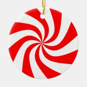 Rote und weiße Süßigkeiten Keramik Ornament