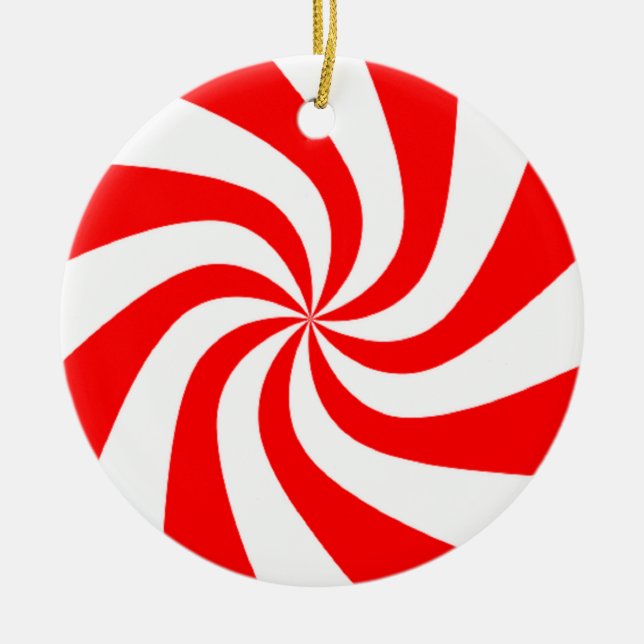 Rote und weiße Süßigkeiten Keramik Ornament (Vorne)