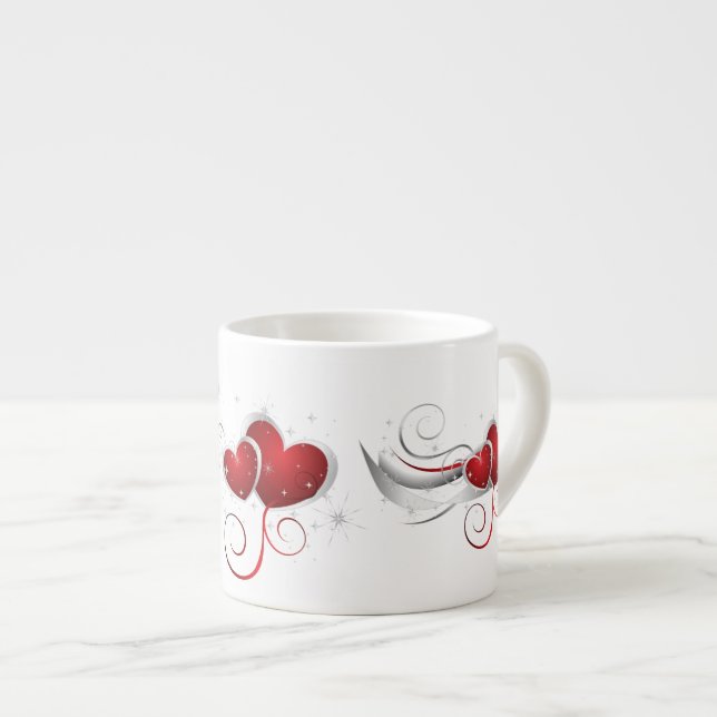Rote und weiße Swoosh-Herzen Espressotasse (Vorderseite Rechts)
