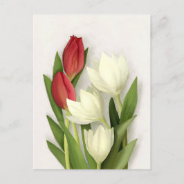 Rote und weiße Tulips Blumenkarte Postkarte