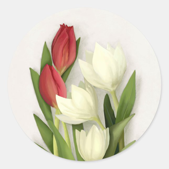 Rote und weiße Tulips Runder Aufkleber (Vorderseite)