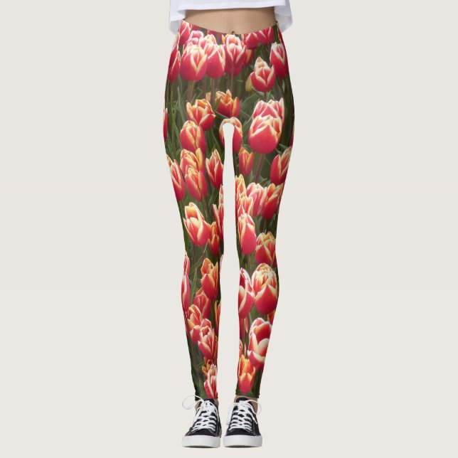 Rote und weiße Tulpe Legging Leggings (Vorderseite)