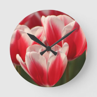 Rote und weiße Tulpen Runde Wanduhr