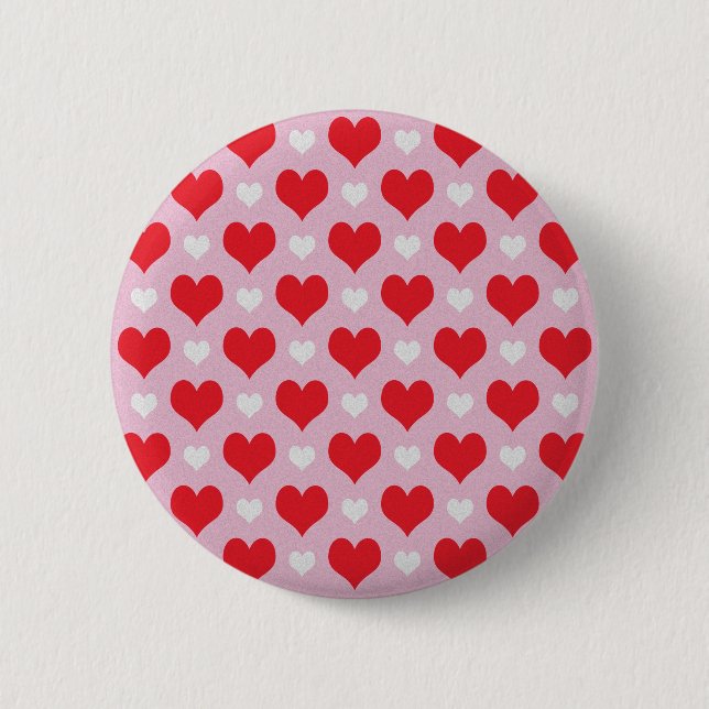 Rote und weiße Valentinherzen Button (Vorderseite)