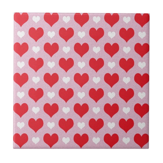 Rote und weiße Valentinherzen Fliese (Vorderseite)