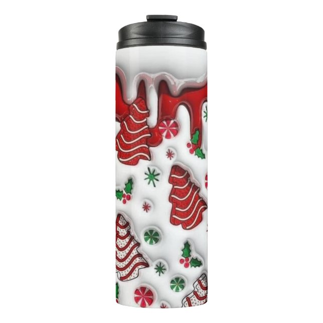 Rote und weiße Weihnachtsbäume Thermosbecher (Vorderseite)