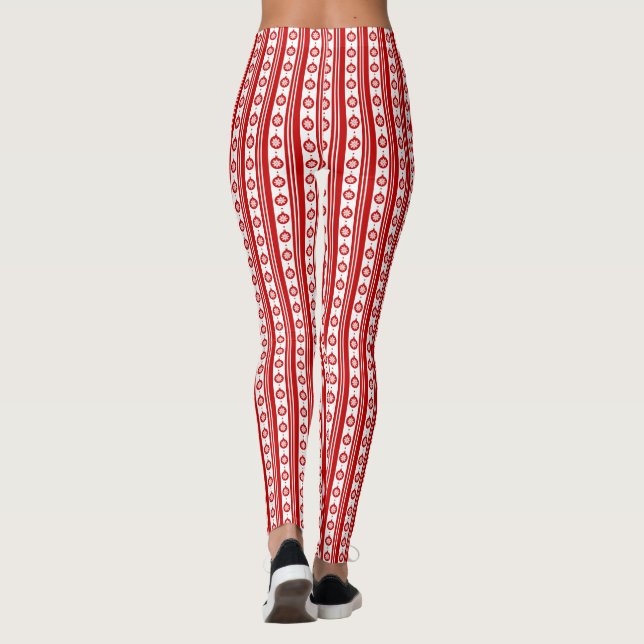 Rote und weiße Weihnachtsblasen mit Schneeflocken Leggings (Rückseite)