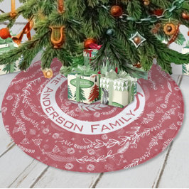 Rote und weiße Weihnachtsfamilie Rentierpfeile Fleece Weihnachtsbaumdecke