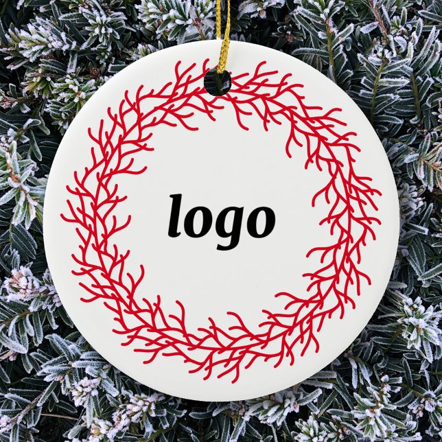 Rote und weiße Weihnachtsgottesdienste Keramik Ornament (Logo wreath business promotional ceramic holiday ornament)