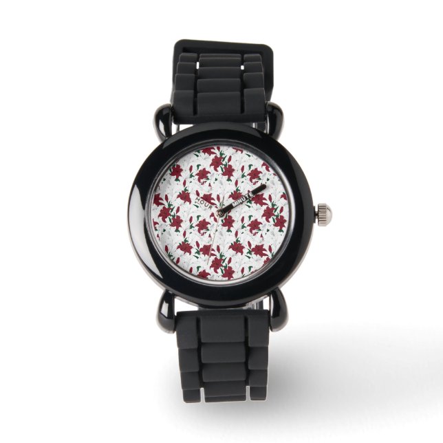 Rote und weiße Weihnachtslilien Armbanduhr (Vorderseite)