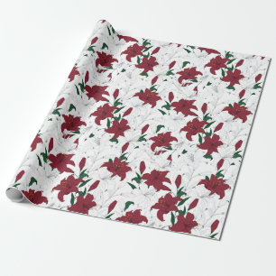 Rote und weiße Weihnachtslilien Geschenkpapier