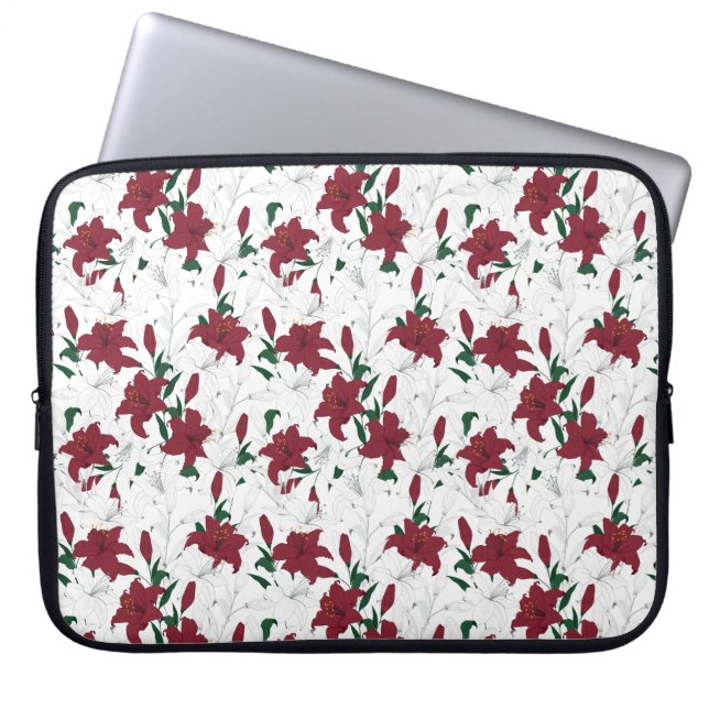 Rote und weiße Weihnachtslilien Laptopschutzhülle (Vorderseite)
