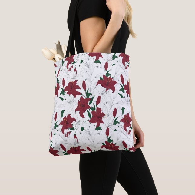 Rote und weiße Weihnachtslilien Tasche (Von Nahem)