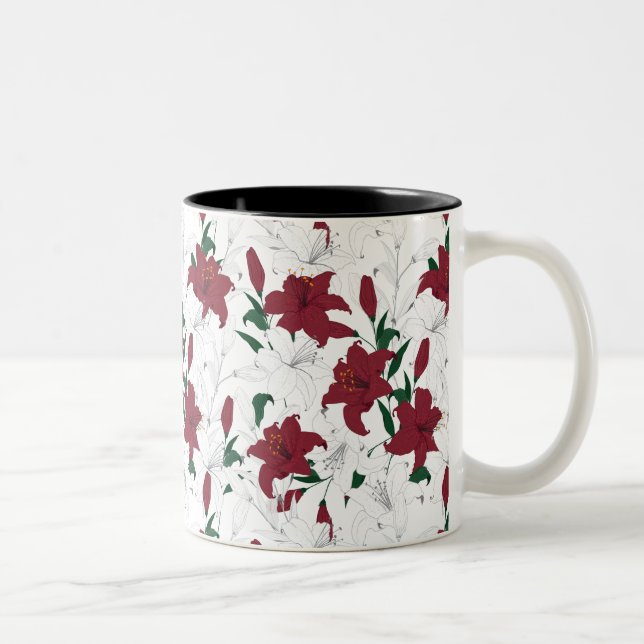 Rote und weiße Weihnachtslilien Zweifarbige Tasse (Rechts)
