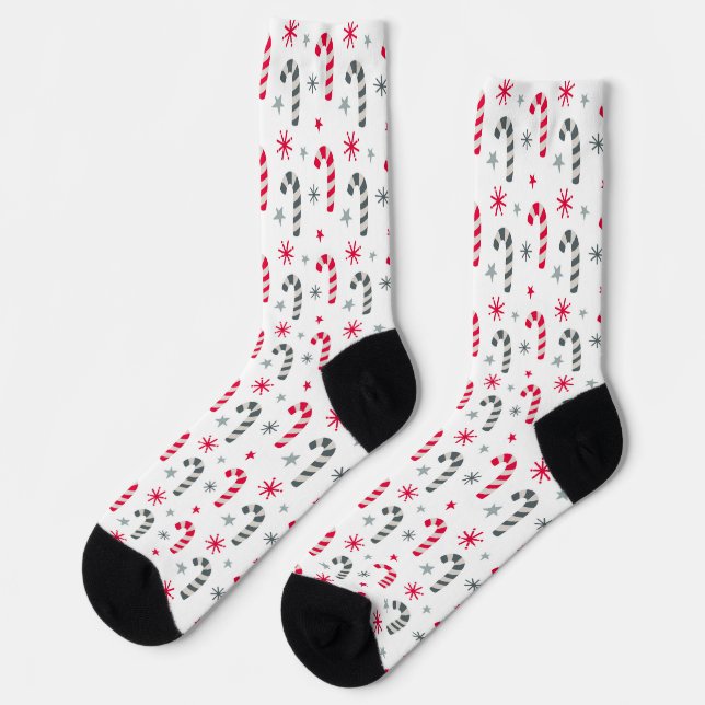 Rote und weiße Weihnachtsmuster mit Candy Canes Socken (Linkes Detail)