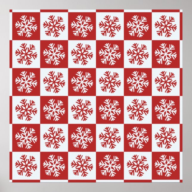 Rote und weiße Weihnachtsschneeflocken-Muster Poster (Vorne)
