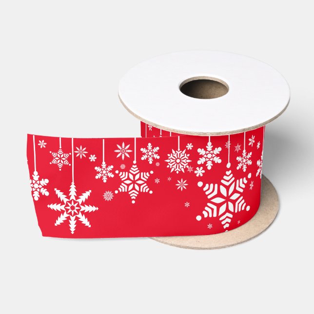 Rote und weiße Weihnachtsschneeflocken Satinband (Spule)
