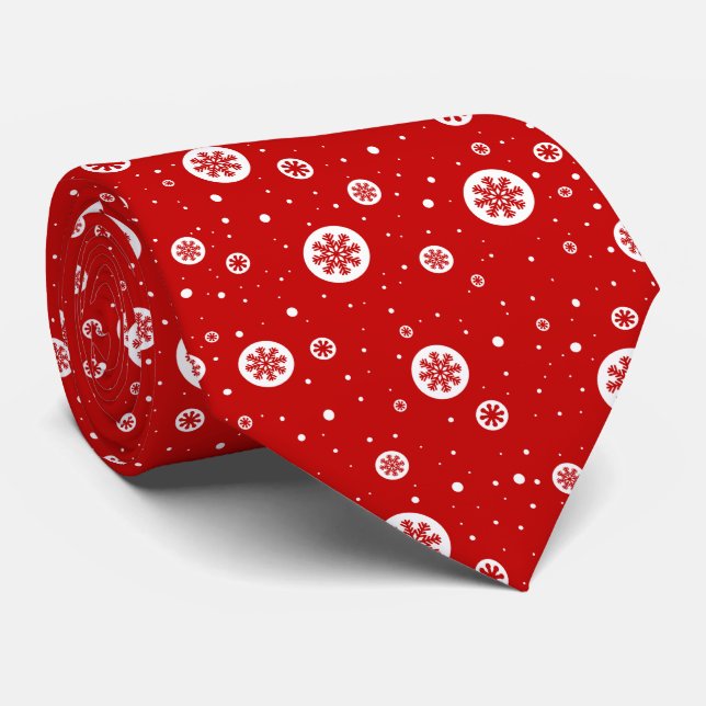 Rote und weiße Weihnachtsschneeflocken und Schneem Krawatte (Gerollt)