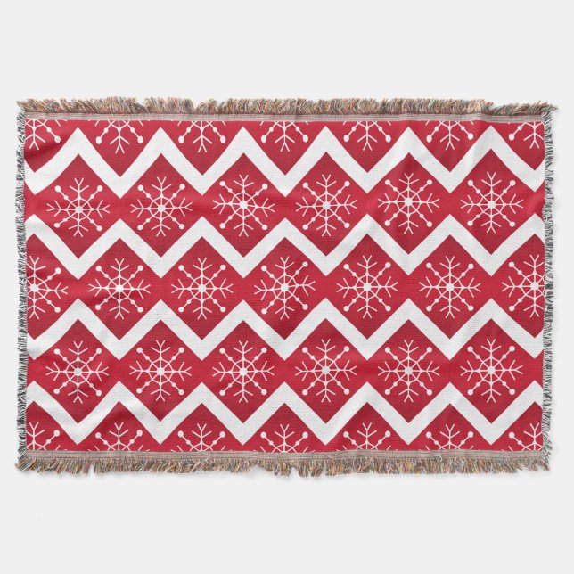 Rote und weiße Weihnachtsschneeflocken Zickzack Mu Decke (Vorderseite)