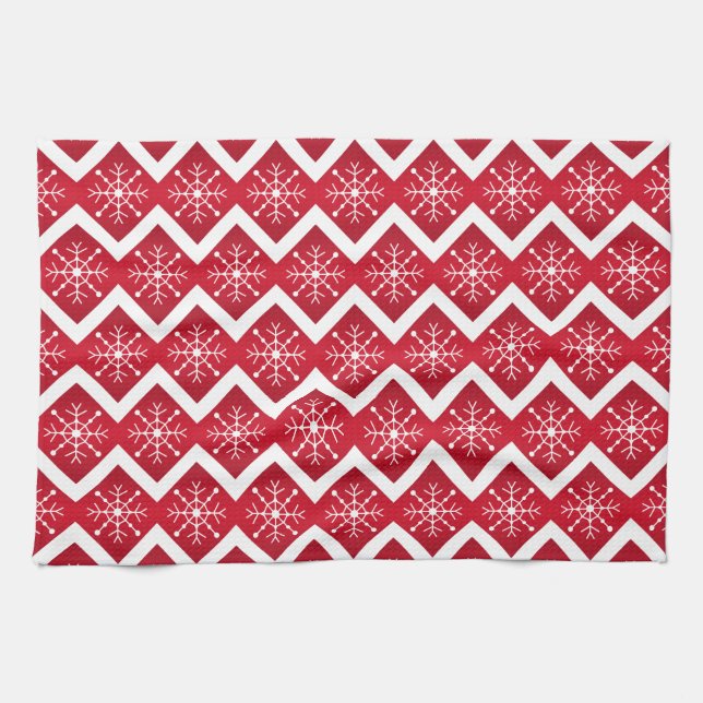Rote und weiße Weihnachtsschneeflocken Zickzack Mu Geschirrtuch (Horizontal)