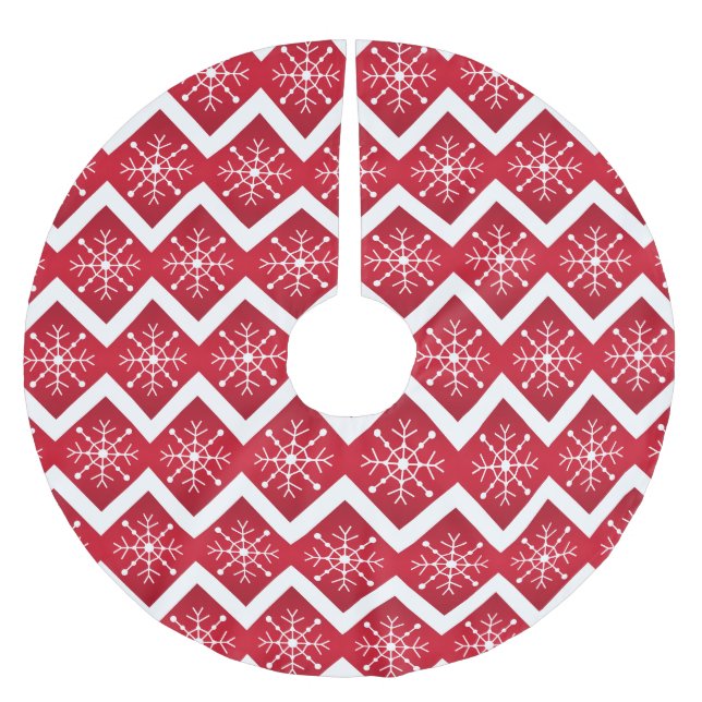 Rote und weiße Weihnachtsschneeflocken Zickzack Mu Polyester Weihnachtsbaumdecke (Vorderseite)
