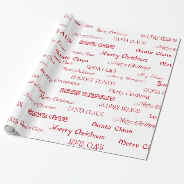 Rote und weiße Weihnachtsschrift Geschenkpapier (Ungerollt)