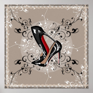 Rote Unterseitenschuhe SILK SCHAL-STAPLUNGSART Poster