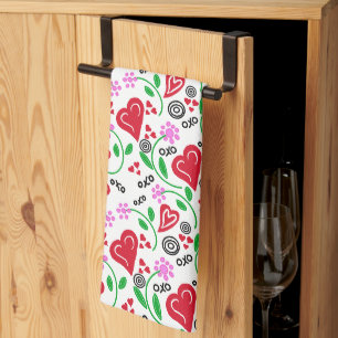 Rote Valentinsherzen Rosa Blumen Küchentücher