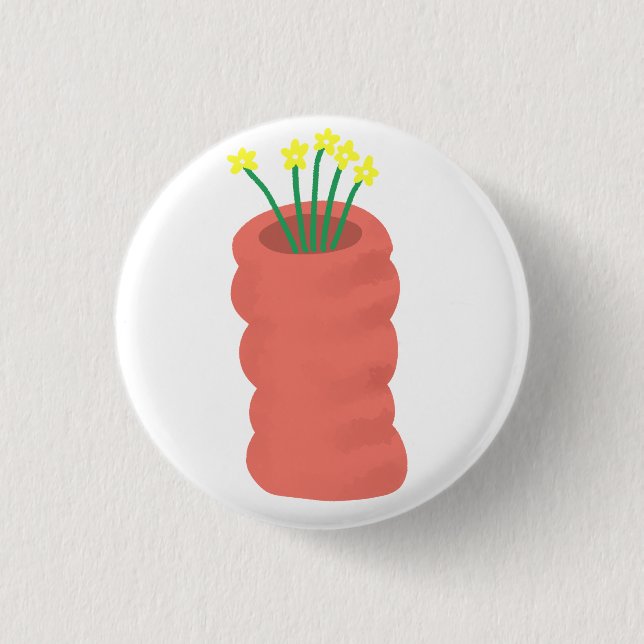 Rote Vase mit gelben Blumen Geschenk Button (Vorderseite)