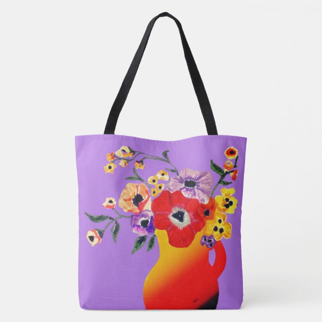 Rote Vase von Blume Große Taschentasche Tasche (Rückseite)