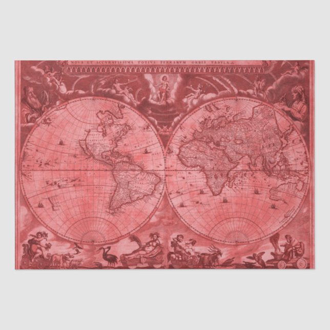 Rote Version Antike Weltkarte J Blaeu 1664 Seidenpapier (Vorderseite)