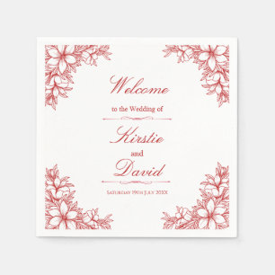 Rote Verzierte Blumenhochzeit Serviette