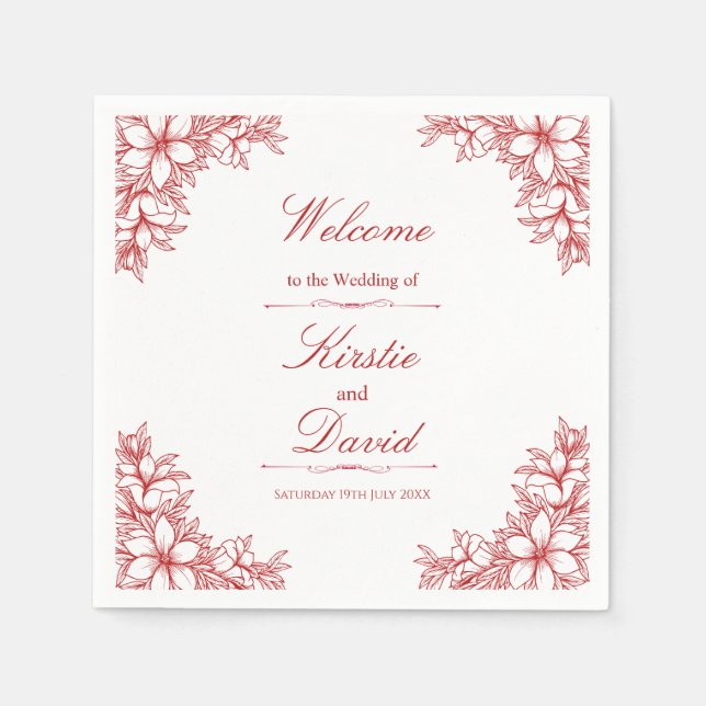Rote Verzierte Blumenhochzeit Serviette (Vorderseite)