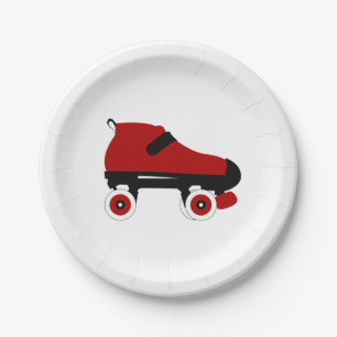 rote Viererkabelrollen-Derby-Skate Pappteller