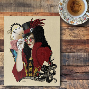 Rote viktorianische Steampunk-Dame Vintage-Oktopus