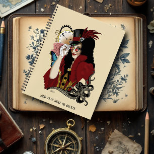 Rote viktorianische Steampunk-Dame Vintage-Oktopus Notizbuch