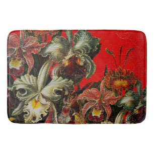 Rote Vintage Blumen-Öl-Bürsten-Malerei Badematte