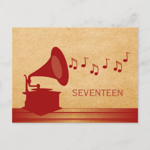 Rote Vintage-Grammophon-Tisch-Postkarte Postkarte