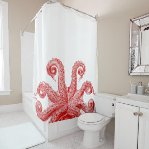 Rote Vintage Kraken-Tentakel-Illustration Duschvorhang