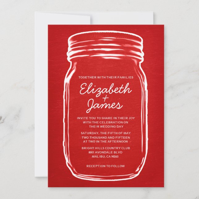 Rote Vintage Mason Jar Hochzeit Einladungen (Vorderseite)