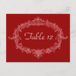 Rote Vintage-Oval-Hochzeitsempfang-Tischnummer Postkarte