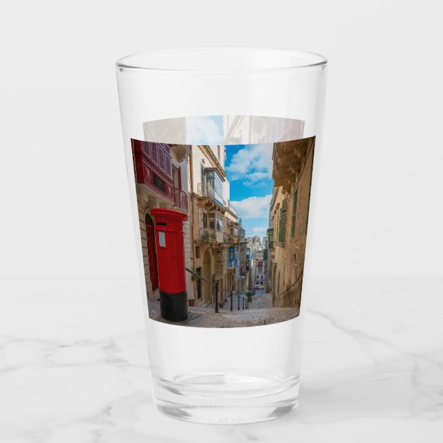 Rote Vintage Postbox in Malta Glas (Vorderseite)