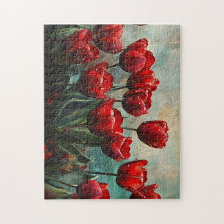Rote Vintage-Tulpen Florales Ölbild-Puzzle